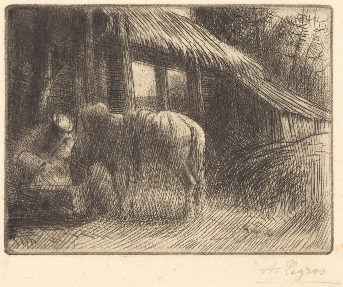 Drinking Trough, 2nd plate (L'abreuvoir) by Alphonse Legros, print, 1837-1911