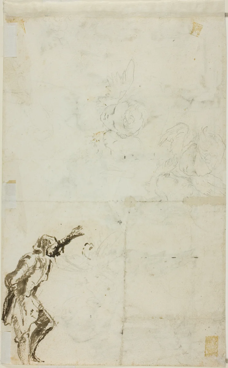 Sheet of Sketches: Standing Man with Raised Arm, Cherubim by Giovanni Battista Piranesi, drawing, 1758-1778
