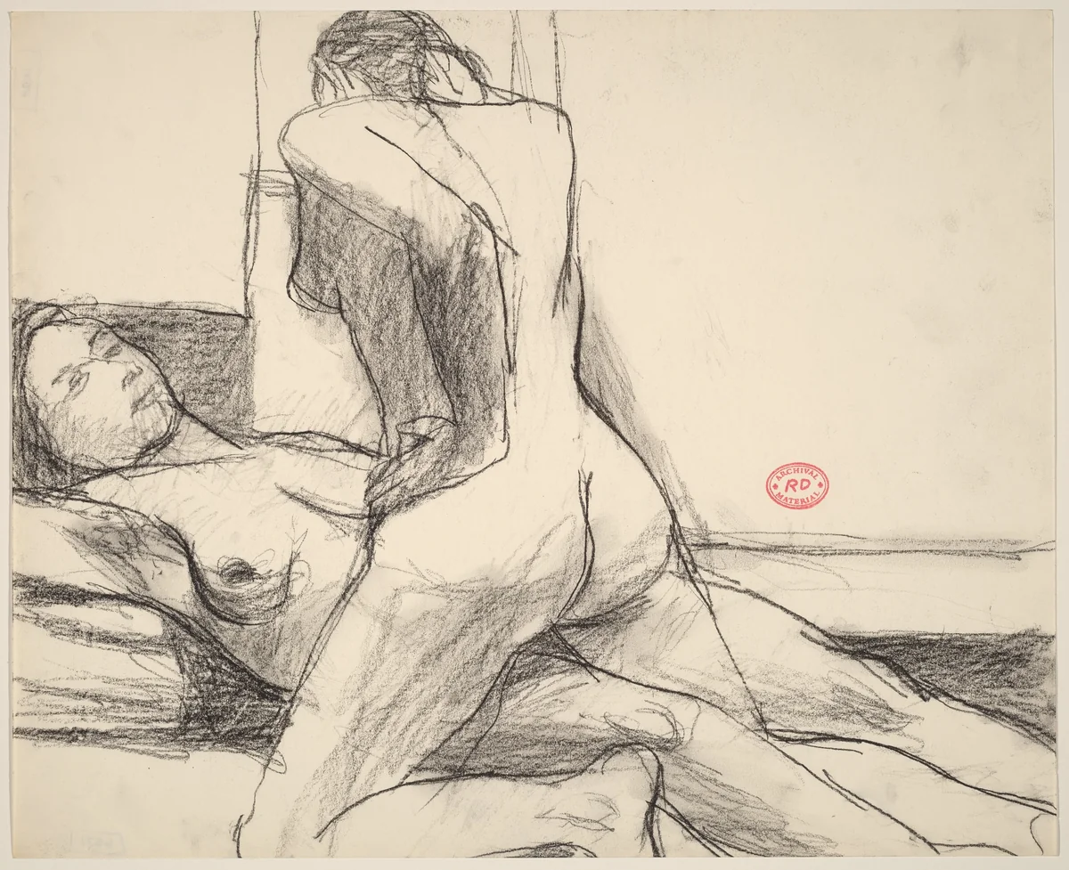 Untitled [two female nudes, one kneeling, another reclining] by Richard Diebenkorn, drawing, 1955-1967
