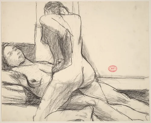 Untitled [two female nudes, one kneeling, another reclining] by Richard Diebenkorn, drawing, 1955-1967