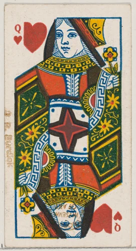 Queen of Hearts (red), from the Playing Cards series (N84) for Duke brand cigarettes by W. Duke, Sons & Co., print, 1888