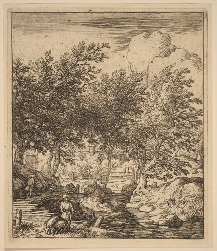 Swineherd by Allart van Everdingen, print, 1645-1656
