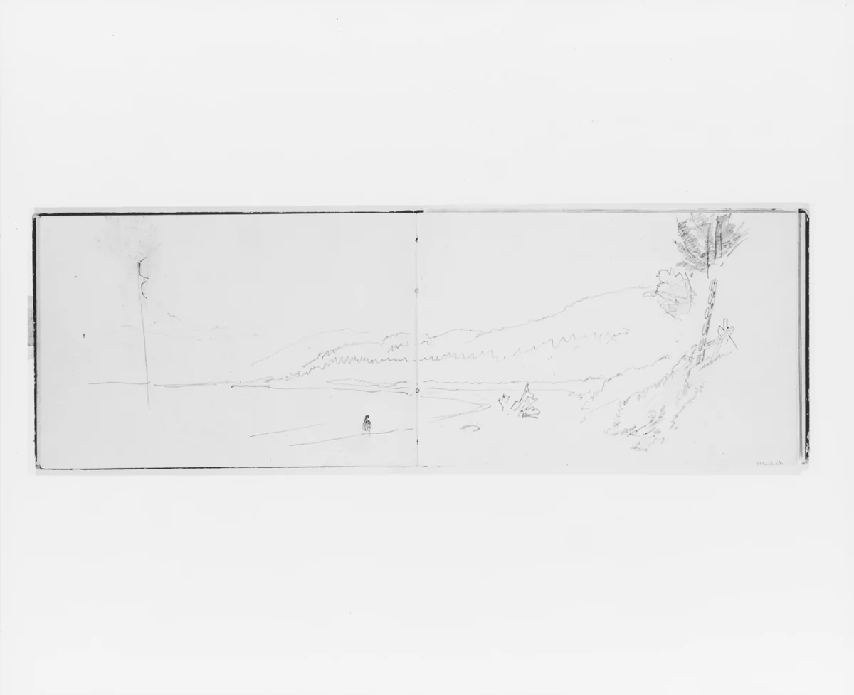 Landscape with Teepee and Totem (from Sketchbook X) by William Trost Richards, artwork, 1885