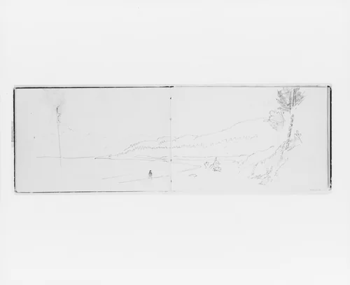 Landscape with Teepee and Totem (from Sketchbook X) by William Trost Richards, artwork, 1885