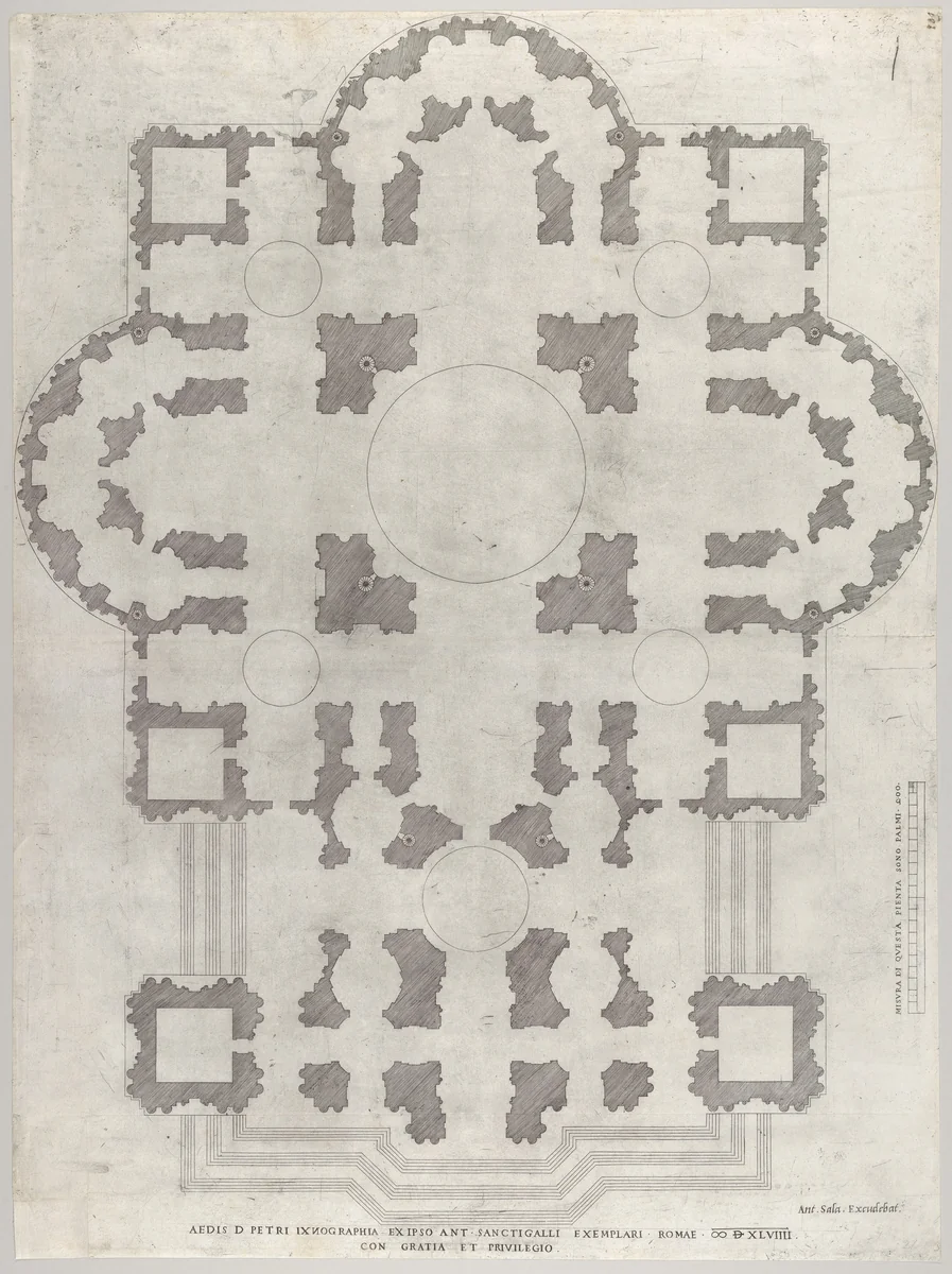 Plan of St. Peter's, from "Speculum Romanae Magnificentiae" by Antonio da Sangallo, print, 1549