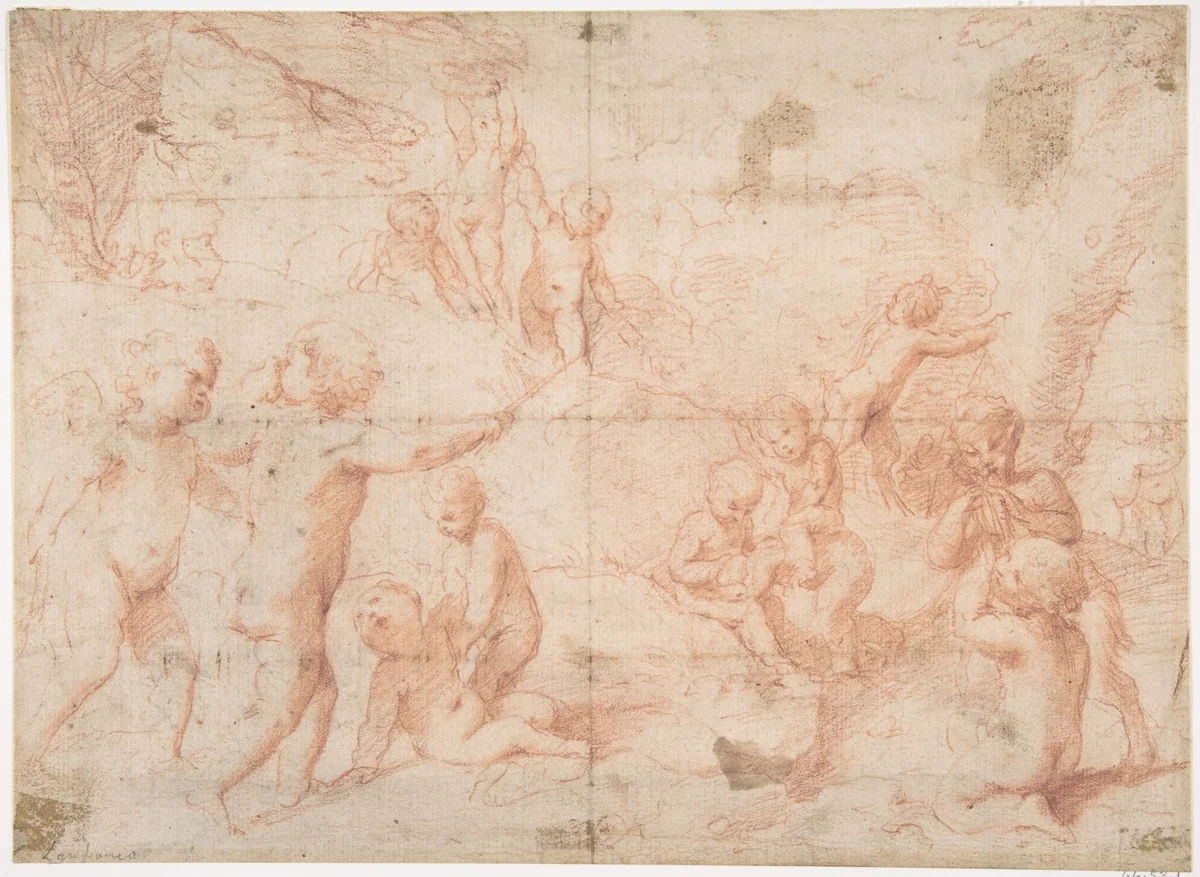 Putti and a Young Satyr at Play by Giovanni Lanfranco, drawing, 1582-1647