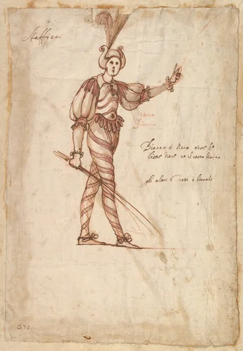 Costume Design for Pages or Squirs Tending to the Horses by Baccio del Bianco, drawing, 1604-1656