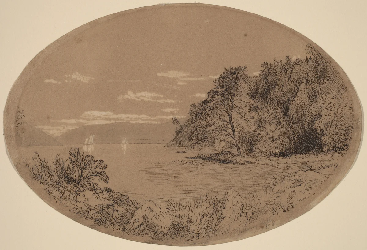 The Hudson at Nyack by John Henry Hill, drawing, 1858