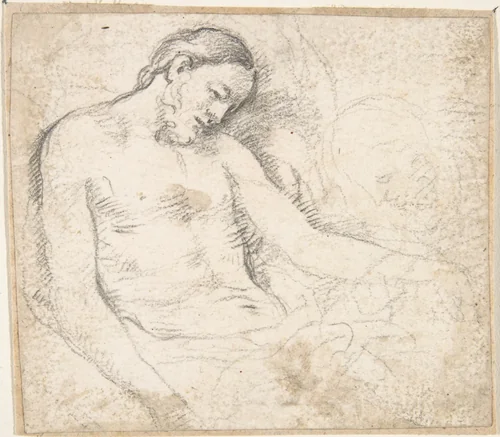 Figure of the Dead Christ with Mourning Angel (The Lamentation) by Pedro Duque Cornejo, drawing, 1695-1755