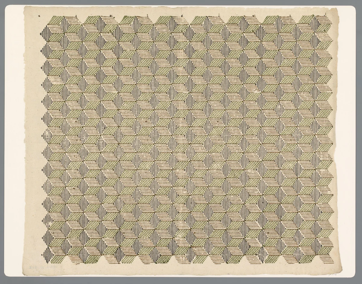 Blad met zigzag banenpatroon by anonymous, print, 1750-1900