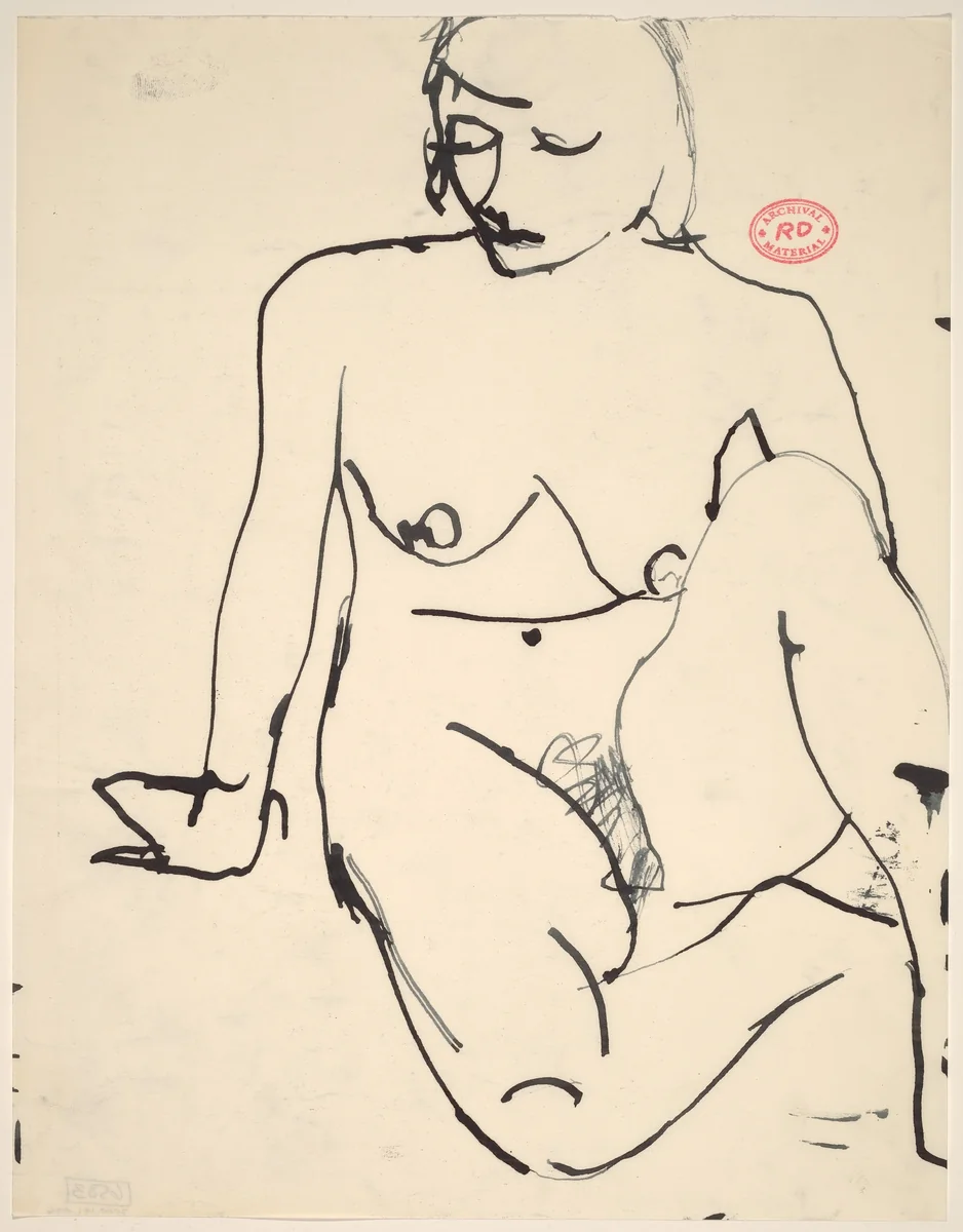 Untitled [seated female nude resting on right arm] by Richard Diebenkorn, drawing, 1955-1967