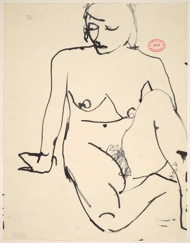 Untitled [seated female nude resting on right arm] by Richard Diebenkorn, drawing, 1955-1967