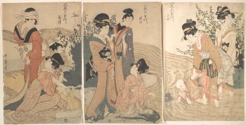Women and Children on the Banks of a Stream by Kitagawa Utamaro (喜多川歌麿), print, 1754-1806