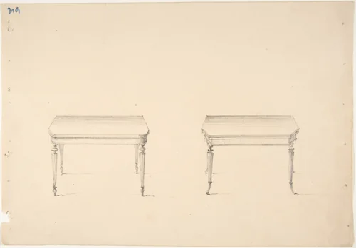 Design for Two Small Tables with Tapered Columnar Legs by anonymous, drawing, 1800-1850