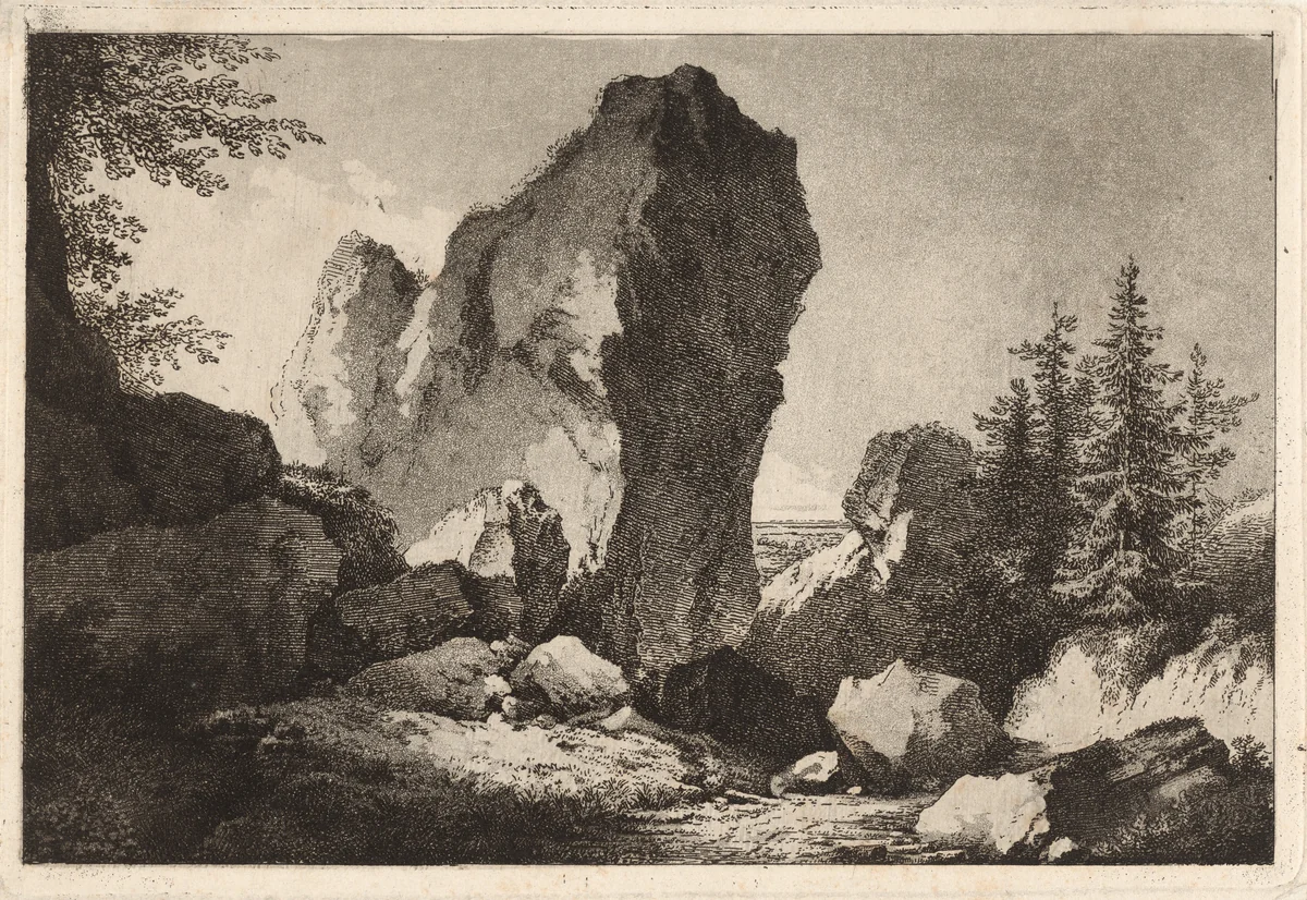 Mountain Landscape with a Rocky Outcrop by Martin von Molitor, print, 1795