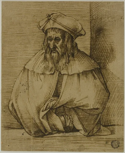 Half-Length Sketch of a Gentleman Wearing Hat and Cape by Bartolomeo Passarotti, drawing, 1549-1592