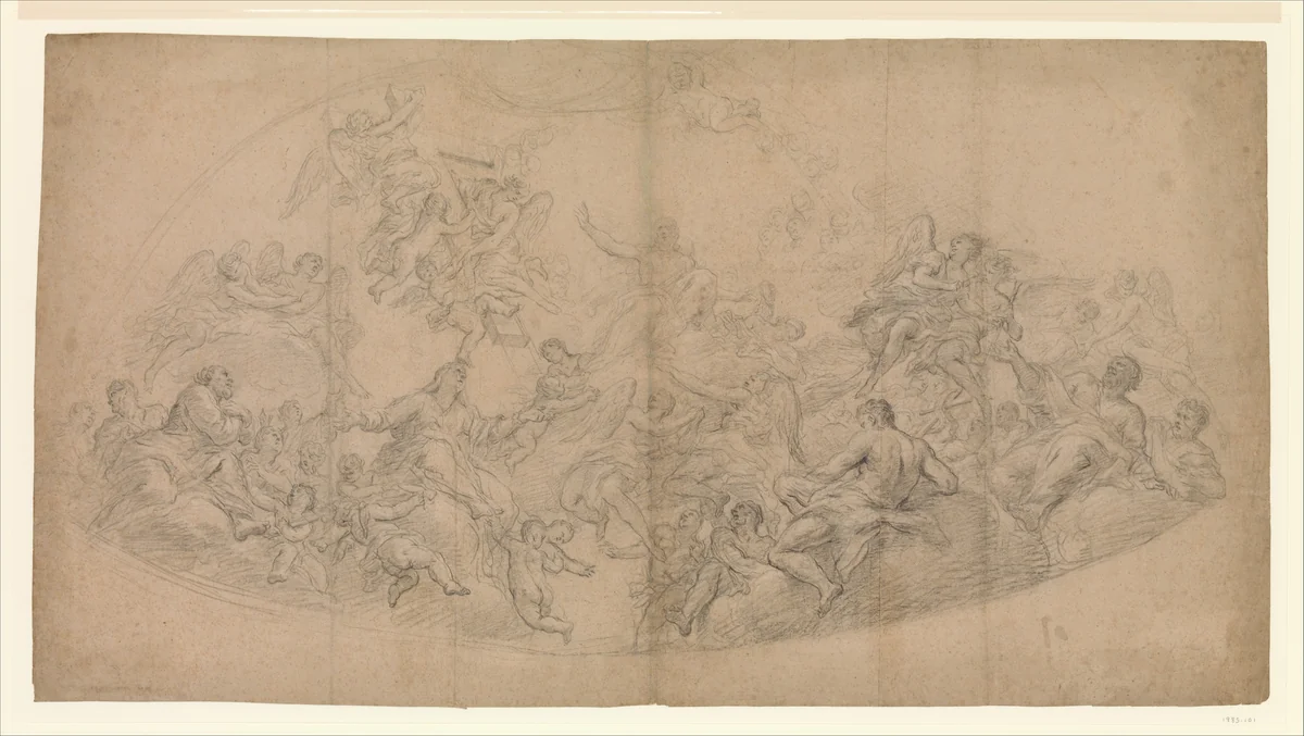 Exaltation of the Holy Cross by Antonio Puglieschi, drawing, 1700