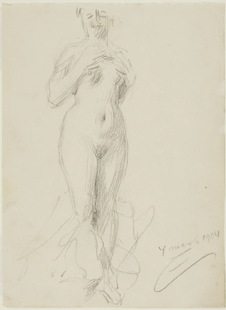 Standing Female Nude by Anders Zorn, drawing, 1904