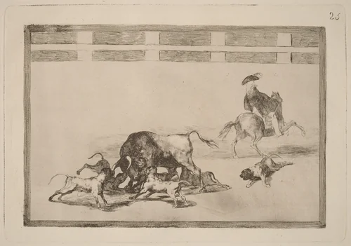 Echan perros al toro (They Loose Dogs on the Bull) by Francisco Goya, portfolio, 1816