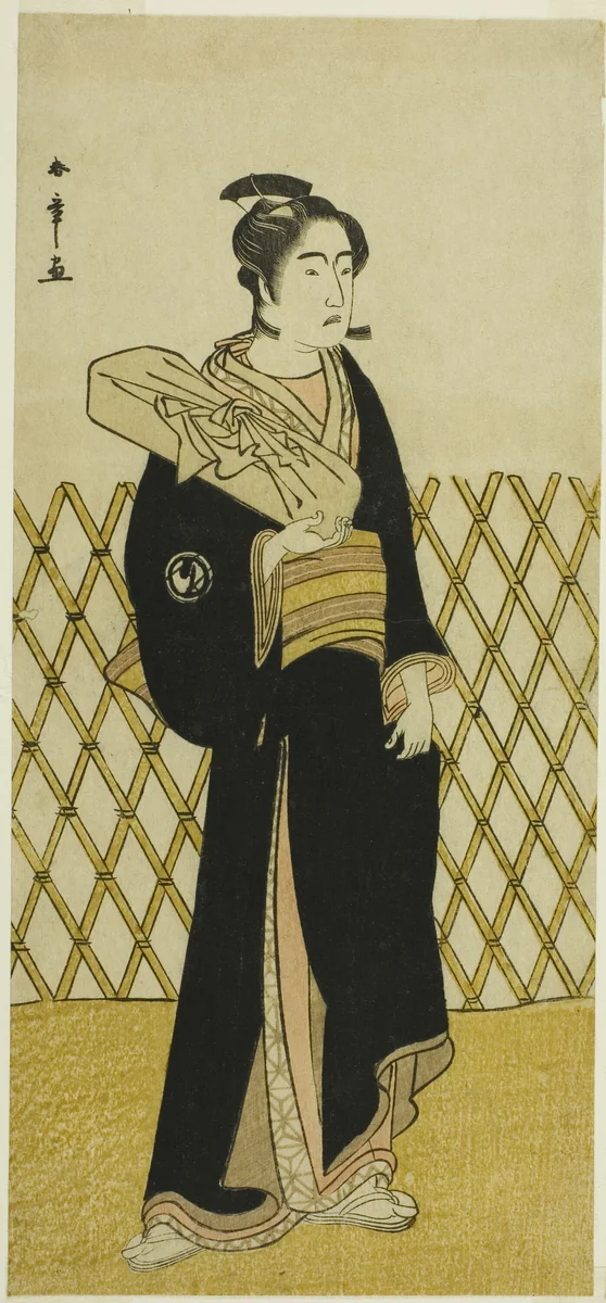 The Actor Sawamura Sojuro III as the Hairdresser Jirokichi in the Play Shida Choja-bashira, Performed at the Nakamura Theater in the Eighth Month, 1781 by Katsukawa Shunsho (勝川 春章), print, 1776-1786