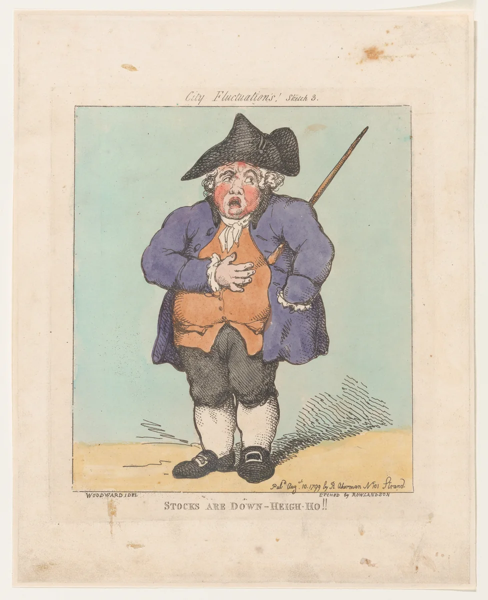 Stocks Are Down- Heigh-Ho!! by Thomas Rowlandson, print, 1799