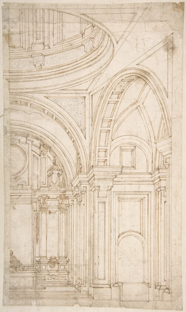 Design for the Interior of the East End of a Church by Melchor de Aguirre, drawing, 1600-1697