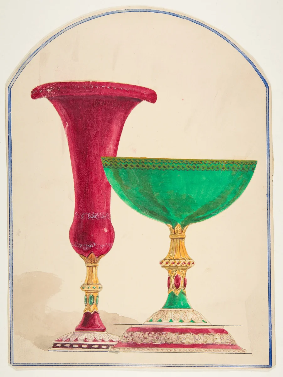 Design for Two Cups by anonymous, drawing, 1800-1900