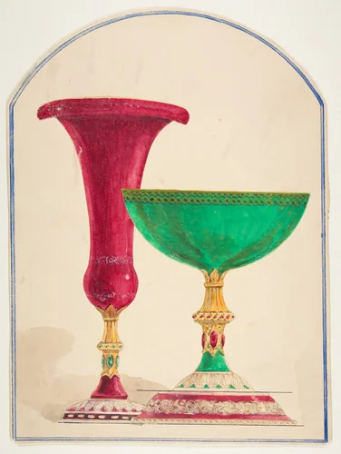 Design for Two Cups by anonymous, drawing, 1800-1900