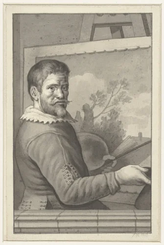 Portret van onbekende schilder aan zijn ezel by anonymous, drawing, 1700-1800