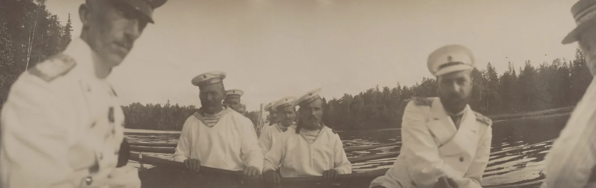 Grand Duke Alexander Mikhailovich and Grand Duchess Xenia Alexandrovna on Row Boat, Gatchino by Unidentified Photographer, photograph, 1903