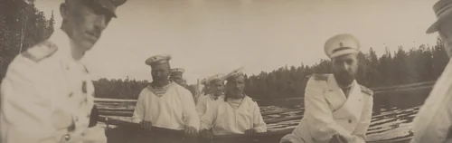 Grand Duke Alexander Mikhailovich and Grand Duchess Xenia Alexandrovna on Row Boat, Gatchino by Unidentified Photographer, photograph, 1903