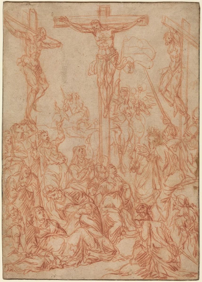 The Crucifixion by Andrea Vicentino, drawing, 1539-1617