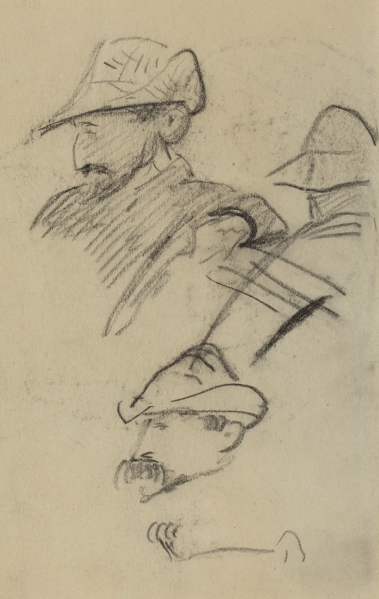 Three Studies of a Man Wearing a Hat [recto] by Paul Gauguin, drawing, 1884-1888