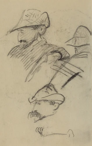 Three Studies of a Man Wearing a Hat [recto] by Paul Gauguin, drawing, 1884-1888