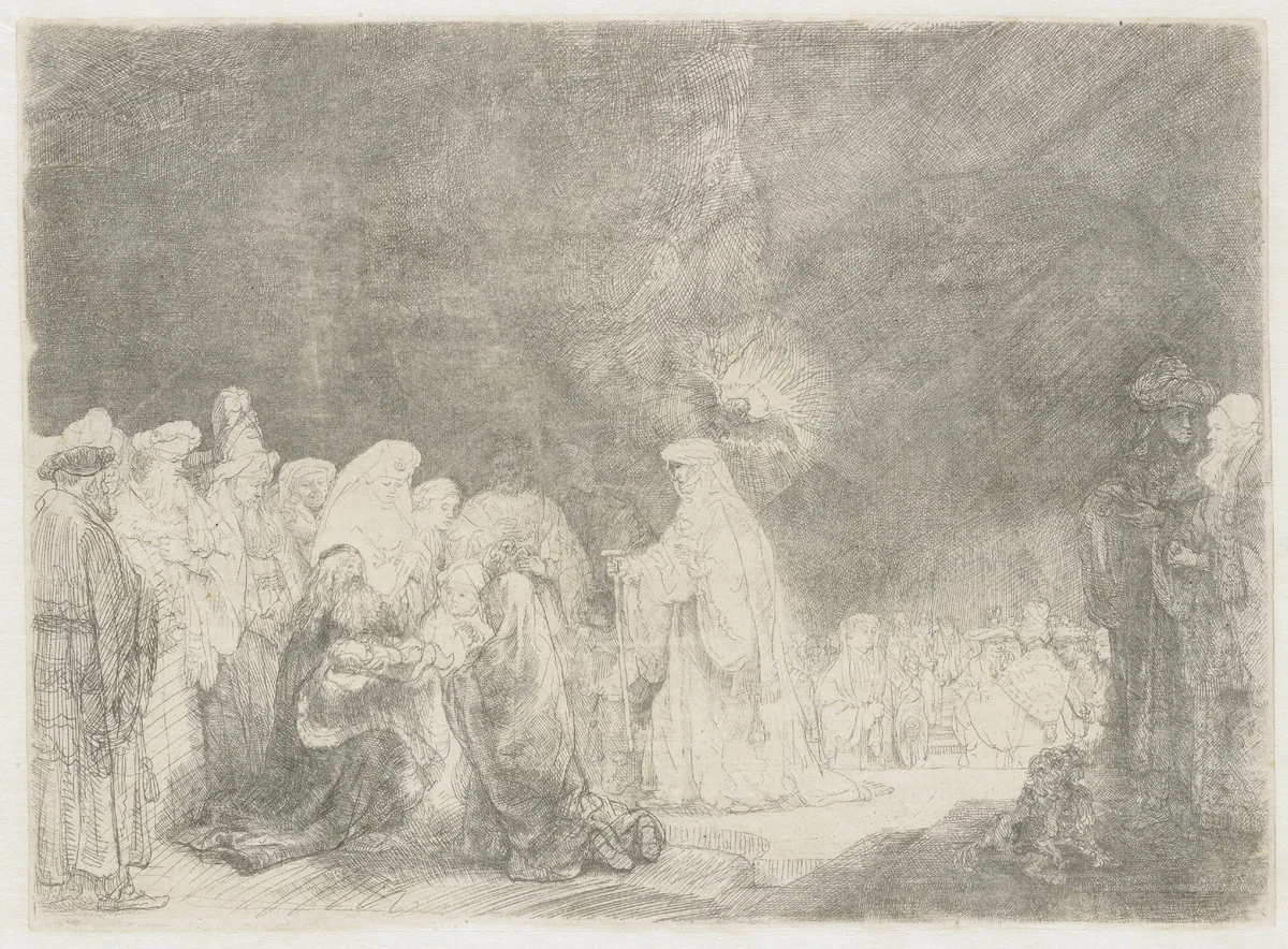 The presentation in the temple: oblong print by Rembrandt van Rijn, print, 1640