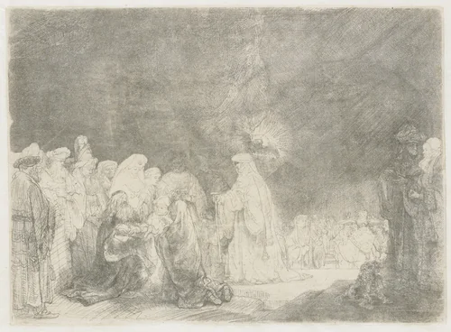 The presentation in the temple: oblong print by Rembrandt van Rijn, print, 1640