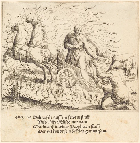 Elijah is Taken up to Heaven by Augustin Hirschvogel, print, 1547