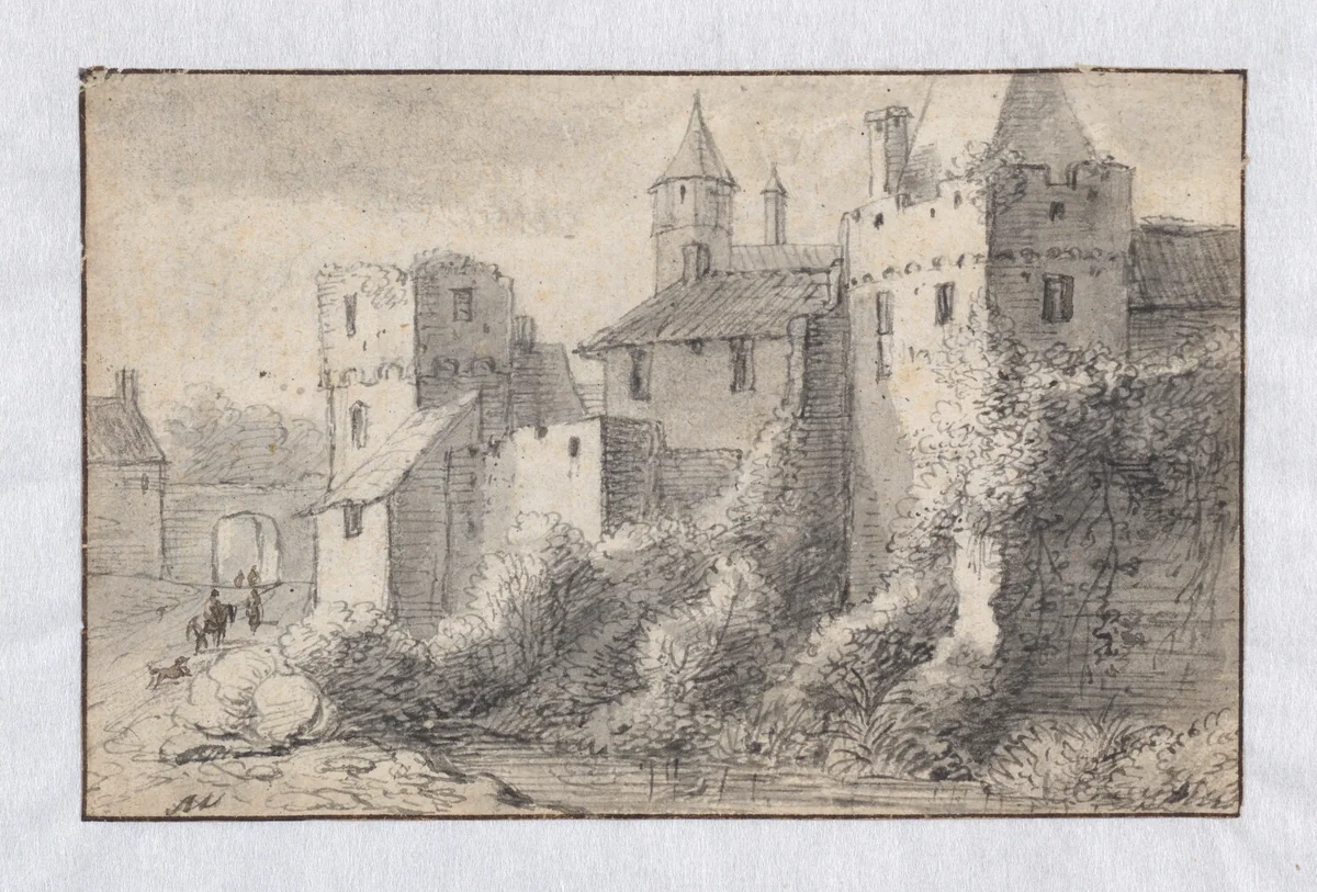 The Winsertor on the Messberg Hamburg (recto); View of the City Walls of Hamburg (verso) by Anthonie Waterloo, drawing, 1658-1660