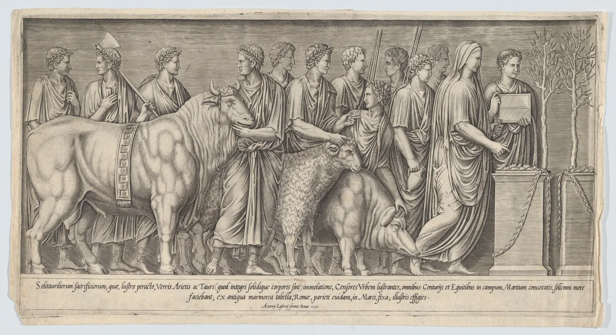 Pagan Sacrifice, after an Antique Bas Relief by Nicolas Beatrizet, print, 1553