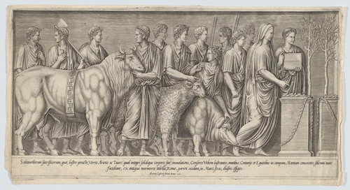 Pagan Sacrifice, after an Antique Bas Relief by Nicolas Beatrizet, print, 1553