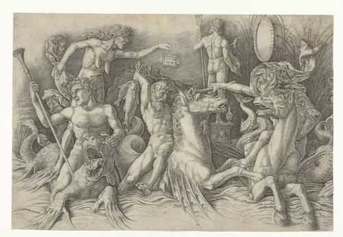 Battle of the Sea Gods, with Envy (Invidia) on the Left by Andrea Mantegna, print, 1485-1488