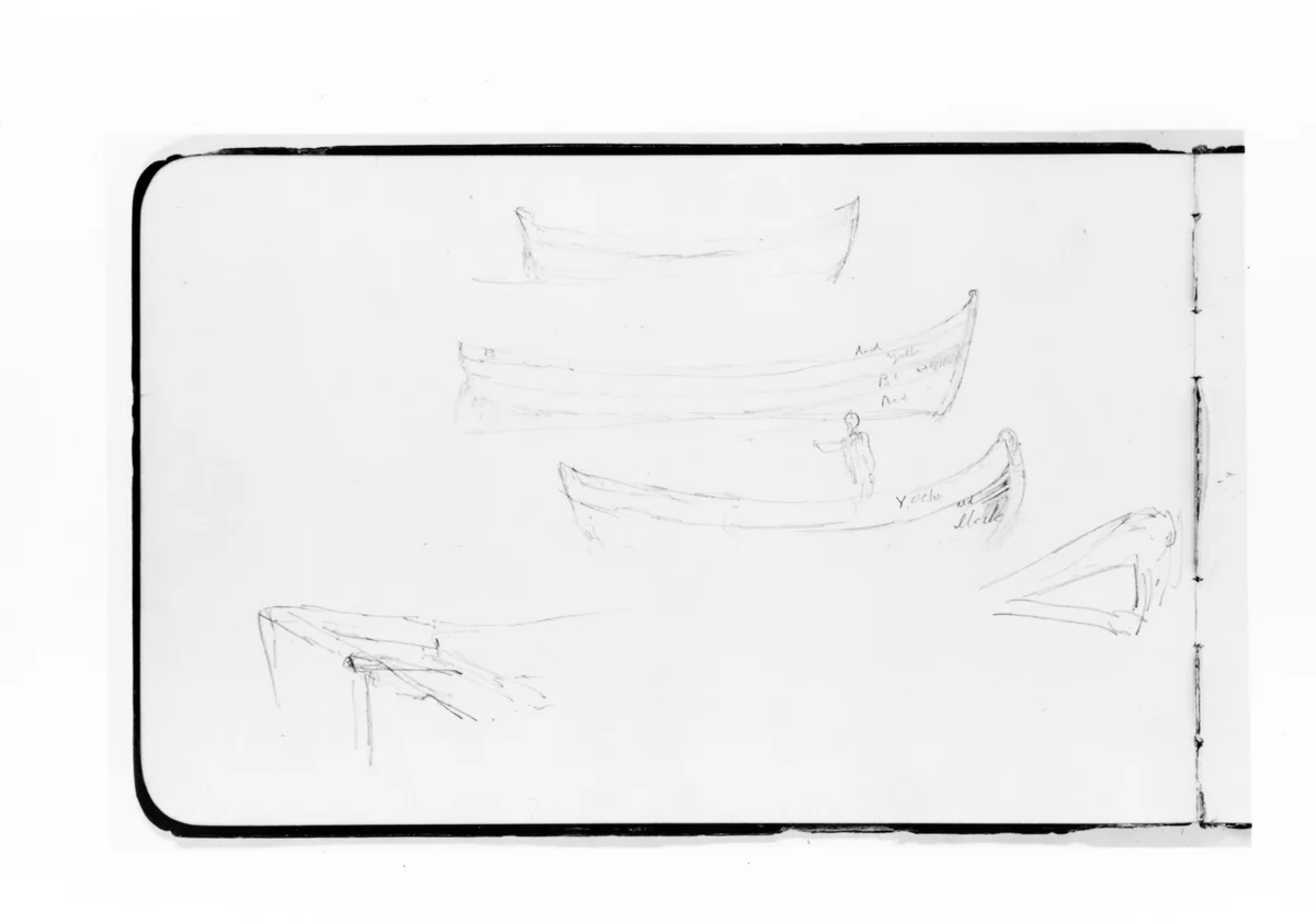 Sketches of Rowboat and Figure Standing in a Rowboat (from Sketchbook) by Albert Bierstadt, artwork, 1891