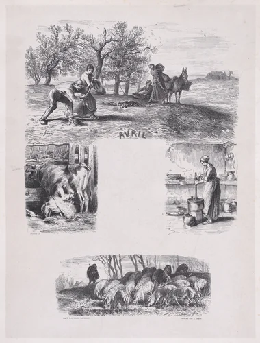 April, from "Album of Rustic Subjects" by Charles Jacque, print, 1859