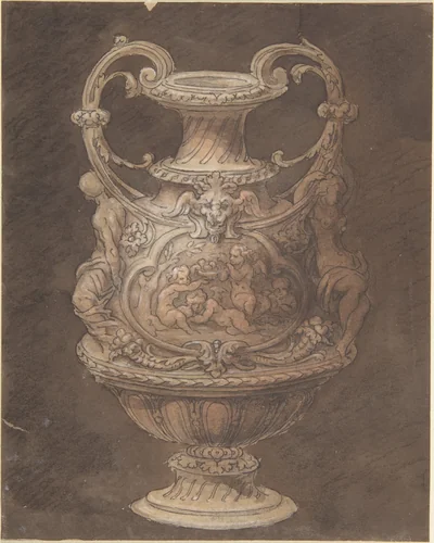 Design for an Urn with Four Putti in Central Cartouche by anonymous, drawing, 1805-1815