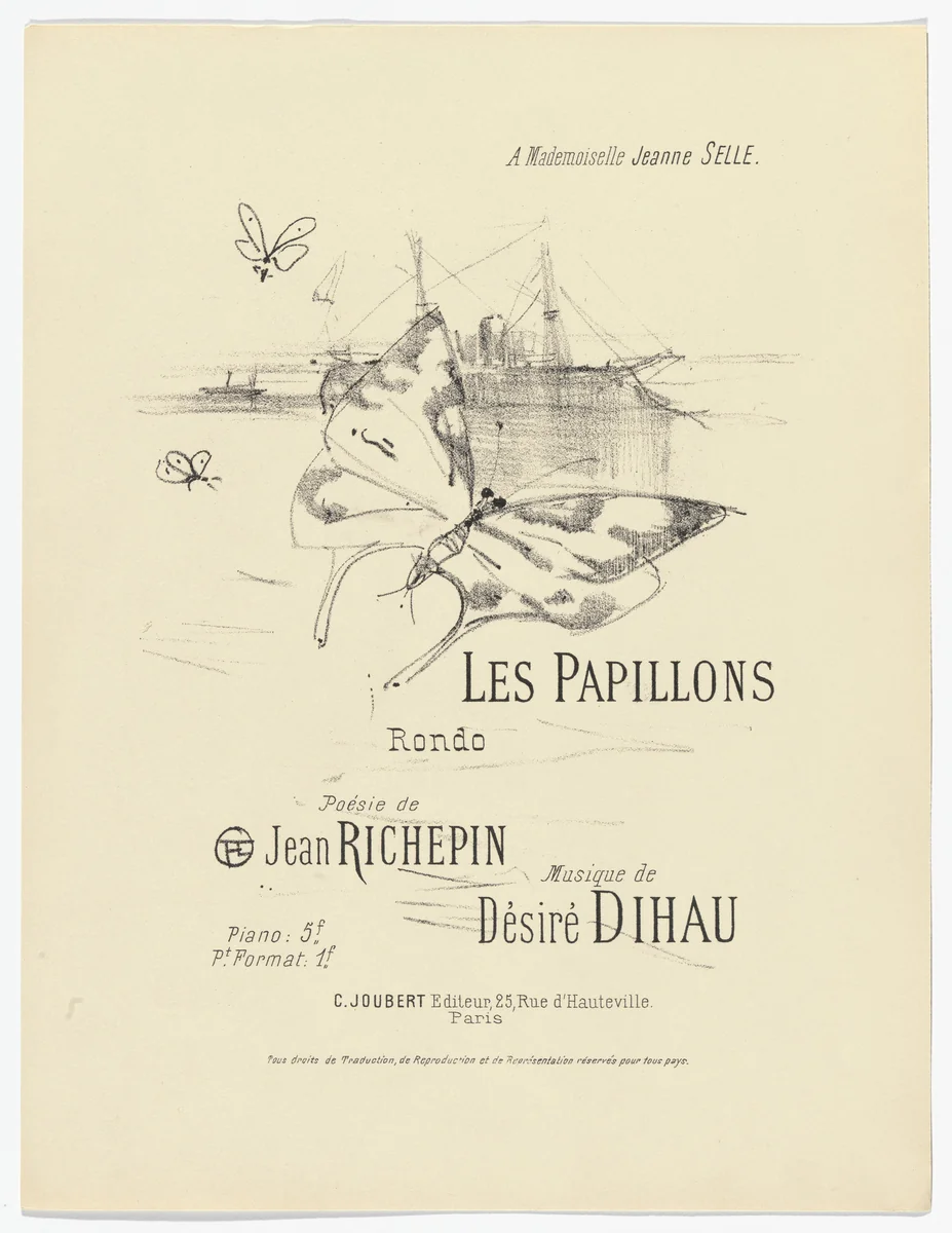 The Butterflies (Les papillons) from Quatorze lithographies originales (Mélodies de Désiré Dihau) by Henri de Toulouse-Lautrec, illustrated book, 1895