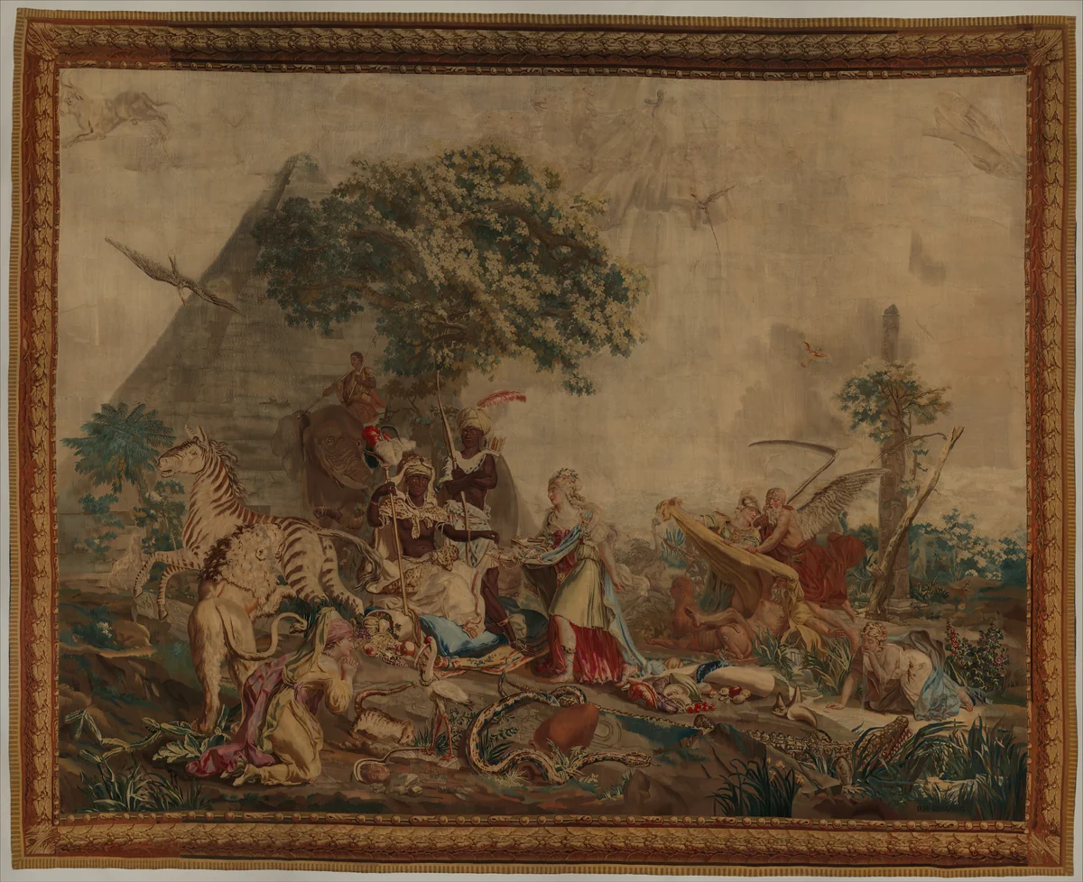 Africa from a set of The Four Continents by Jean Jacques François Le Barbier, textile, 1781-1791