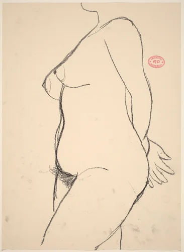 Untitled [side view of nude with her hands behind her back] by Richard Diebenkorn, drawing, 1955-1967