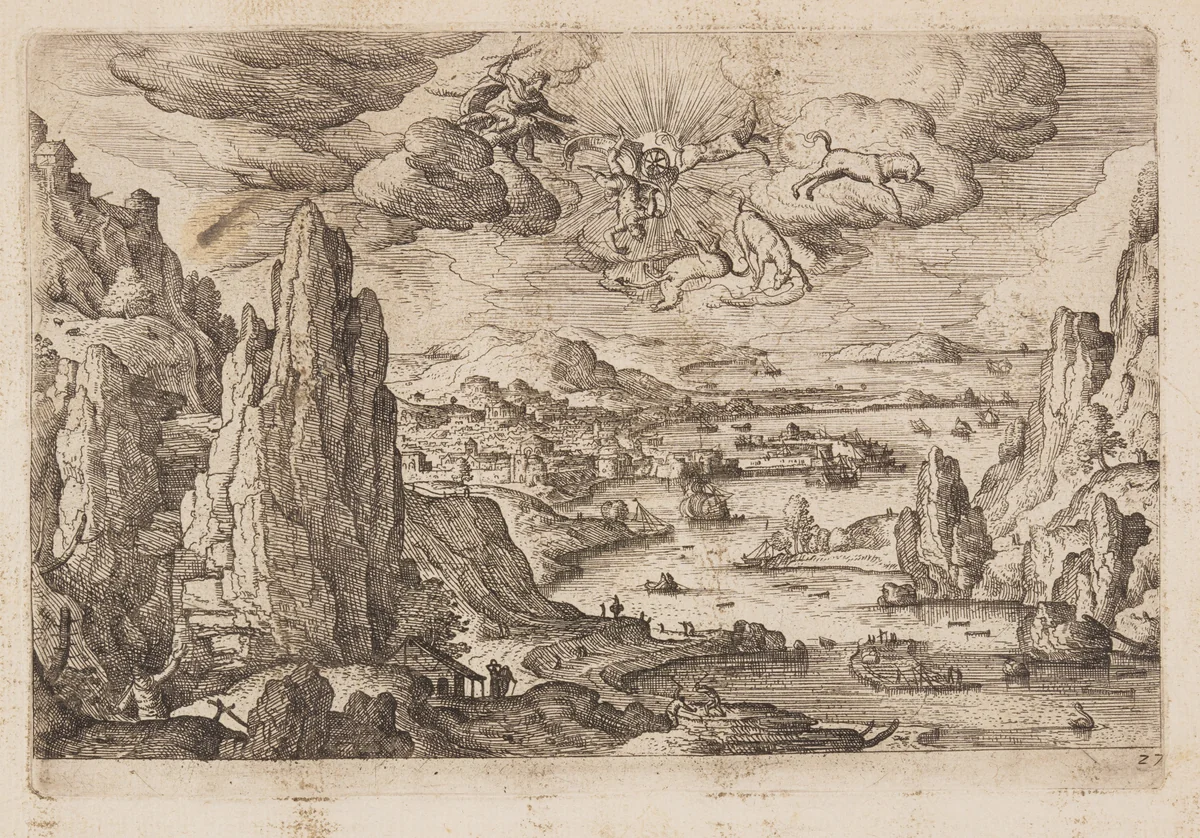 Plate 27, from Landscapes with Scenes from the Old and New Testament and Ovid’s Metamorphoses by Hans Bol, print, 1574
