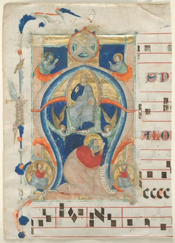 Fragment of an Antiphonary with Historiated Initial (A): Christ in Majesty by Neri da Rimini, manuscript, 1308