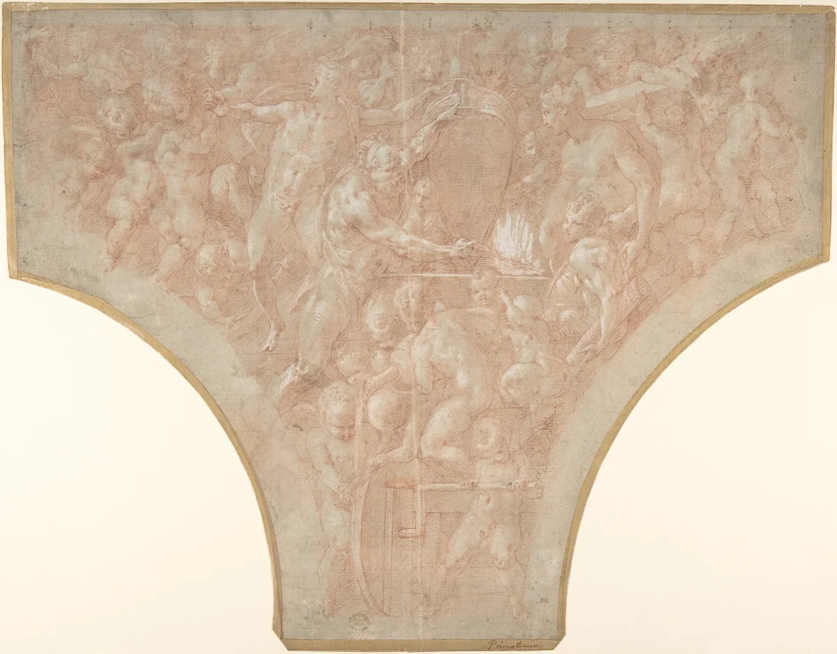 Vulcan Forging the Darts of Cupid by Francesco Primaticcio, drawing, 1552-1556